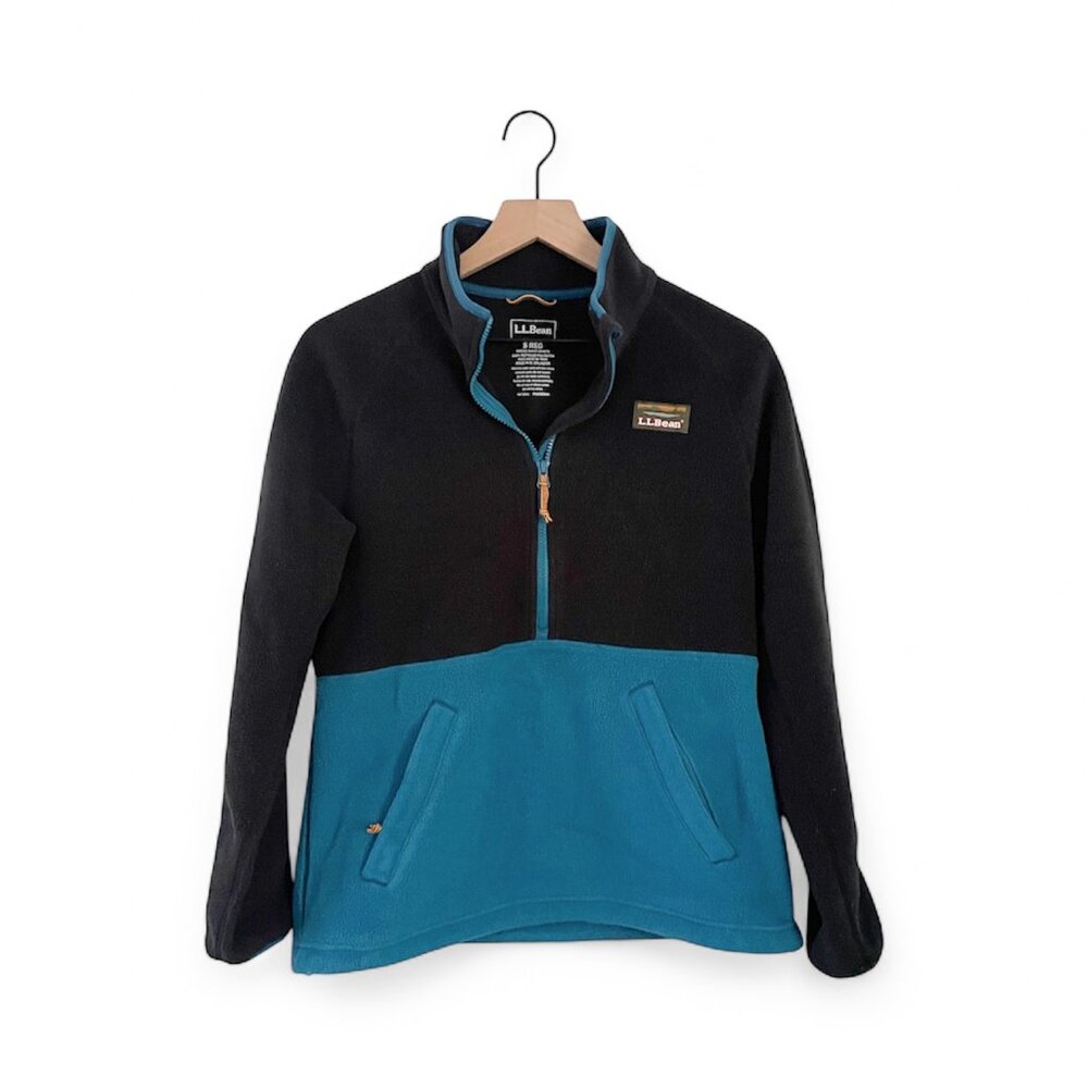 L.L. Bean Vintage Black + Teal 1/4 Zip Pullover